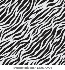 Zebra print, animal skin, tiger stripes, abstract pattern, line background, fabric. Amazing hand drawn vector illustration. Poster, banner. Black and white artwork, monochrome - Vector 