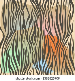 Zebra print, animal skin, tiger stripes, abstract pattern, line background, fabric. illustration, poster. Black and white, green, braun, orange. eps 8