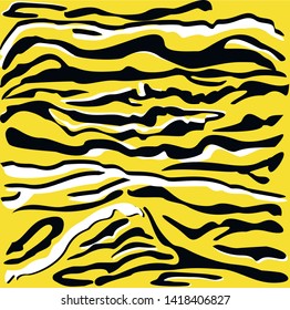 Zebra print, animal skin, tiger stripes, abstract pattern, line background, fabric. illustration, poster. Black and white red yellow