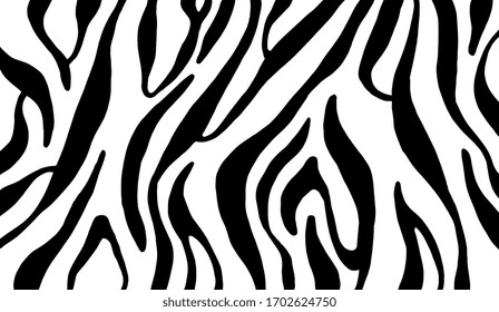 Zebra print, animal skin, tiger stripes, abstract pattern, line background, fabric. Vintage, retro 80s, 90s. Amazing hand drawn vector illustration. Poster, banner. Black and white artwork, monochrome