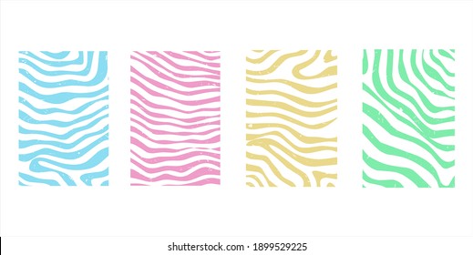 Zebra print, animal skin, tiger stripes, abstract pattern, line background, fabric. Amazing hand drawn vector illustration. Poster, banner. blue, pink, yellow, green   distreesed texture vector