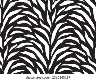 Zebra print, animal skin, tiger stripes, abstract pattern, line background, fabric. Amazing hand drawn vector illustration. Poster, banner. Black and white artwork background