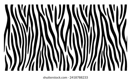 Zebra print, animal skin, tiger stripes, abstract pattern, line background, fabric. Amazing hand drawn vector illustration. Poster, banner. Black and white artwork, monochrome