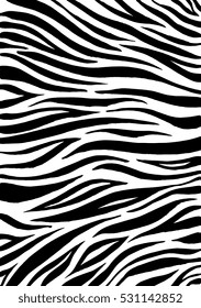 Zebra print, animal skin, tiger stripes, abstract pattern, line background, fabric. Amazing hand drawn vector illustration. Poster, banner. Black and white artwork, monochrome