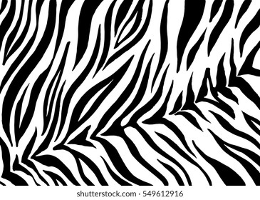Zebra print, animal skin, tiger stripes, abstract pattern, line background, fabric. Amazing hand drawn vector illustration. Poster, banner. Black and white artwork, monochrome
