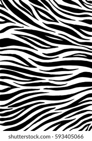 Zebra print, animal skin, tiger stripes, abstract pattern, line background, fabric. Amazing hand drawn vector illustration. Poster, banner. Black and white artwork, monochrome