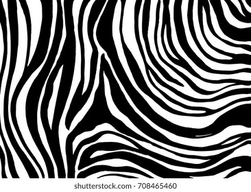 Zebra print, animal skin, tiger stripes, abstract pattern, line background, fabric. Amazing hand drawn vector illustration. Poster, banner. Black and white artwork, monochrome