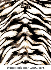 Zebra print background design with natural animal texture and gold stripes.