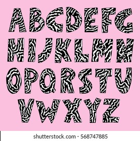 zebra print font.90s style.vector