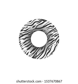 Zebra print inflatable life preserver ring with realistic animal skin pattern - glossy rubber safety belt for swimming - isolated vector illustration on white background