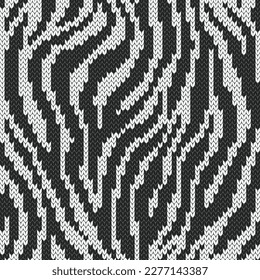Zebra print knitted jacquard seamless patterns. Black and white background.. Vector illustration.