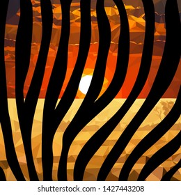 zebra print on the background of the sunset in africa, vector graphics, savanna, safari