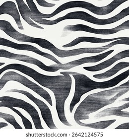 Zebra print pattern in charcoal grey and white, grunge lines ikat pattern, striped seamless pattern, Vector illustration background for print the paper.