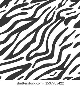 Zebra print pattern. Seamless background. Black and white wild animal skin or fur - Vector illustration