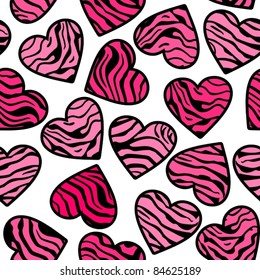 Zebra print pink hearts. Seamless background