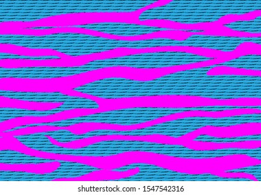 Zebra print in pop art style. Vector Illustration. Pink and blue wavy animal pattern. Safari pattern. Bright animal print. Zebra skin original texture. Brush paint textured striped ornament