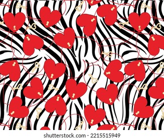 zebra print with red hearts