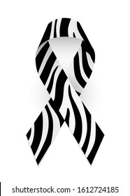 Zebra - print ribbon as symbol of rare-disease awareness, Ehlers-Danlos syndrome. Isolated vector illustration on white background