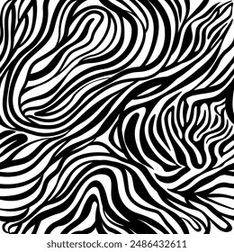 Zebra Print Seamless Pattern. Animal Skin. Abstract Pattern on White Backdrop. Hand Drawn Zebra Skin Background. Vector Tile with Wild Animal Fur.