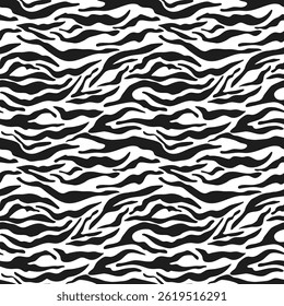 Zebra Print Seamless Pattern Design for Textile, Fabrics, Wrapping Paper. Monochrome zebra skin stripes pattern. Black and white
