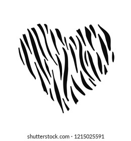 Zebra print skin in the shape of a heart. Vector illustration. Valentines day. Greeting card.
