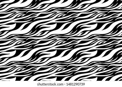 Zebra print. Stripes, animal skin, tiger stripes, abstract pattern, line background. Black and white vector monochrome seamles texture. eps 10 illustration art