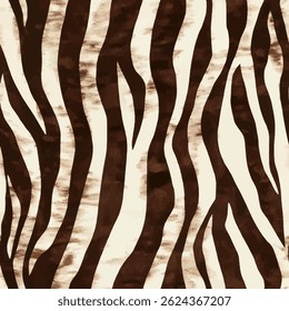 Zebra print texture, in brown and white, grunge lines ikat pattern, striped seamless pattern, Vector illustration background for print the paper.