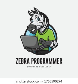Zebra Programer Mascot Logo With Laptop