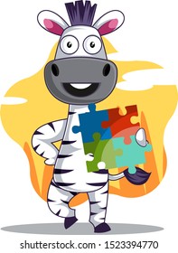 Zebra with puzzle, illustration, vector on white background.