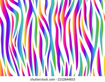 Zebra rainbow abstract seamless pattern  Neon gradient lines white background  Colorful stripes  repeating background  Vector printing for fabrics  posters  banners 
