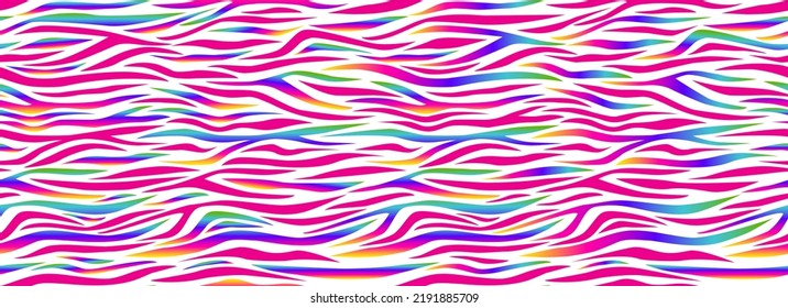 Zebra rainbow abstract seamless pattern. Pink lines. Colorful stripes, repeating background. Vector printing for fabrics, posters, banners.