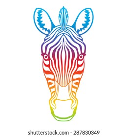 Zebra rainbow head. Multicolored isolated vector illustration