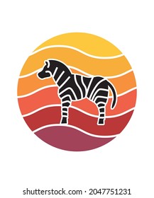 Zebra Retro Sunset Design template. Vector design template for logo, badges, t-shirt, POD and book cover. Isolated white background.