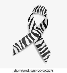 Zebra ribbon awareness Carcinoid Cancer, Ehlers-Danlos Syndrome, Rare Diseases and Disorders. Isolated on white background. Vector illustration.