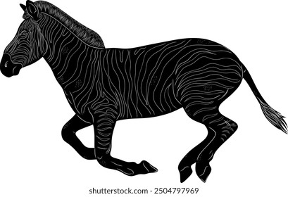 Zebra Running Natural Look Black Vector Silhouette Design Element