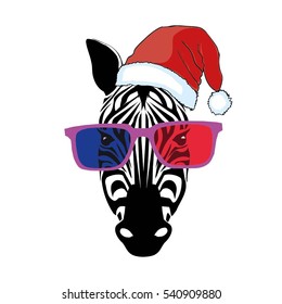 Zebra in Santa hat - vector, illustration