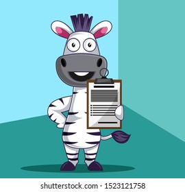 Zebra with schedule, illustration, vector on white background.