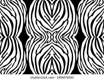 Zebra seamless pattern in abstract style on black background. Vector illustration. Camouflage. Seamless swatch in the swatches panel