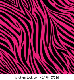 Zebra seamless pattern in abstract style in hot pink with black,Vector illustration seamless swatch in the swatches panel, for wrapping paper, textile, fabric, wallpaper, fashion, clothing and bags 