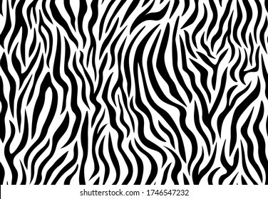 Zebra seamless pattern. Animal skin tiger stripes, abstract backdrop with irregular shapes. Trendy texture for textile, fabric, print, wallpaper, wrapping. Vector illustration