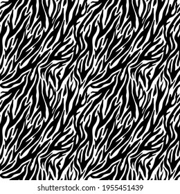 Zebra seamless pattern. Black and white zebra stripes  on white background. Black and white stripes seamless background. Vector zoo fabric animal skin material