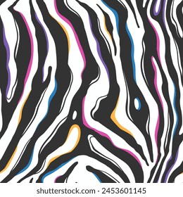 Zebra seamless pattern with color splashes. Hand drawn colorful abstract print suitable for for apparel, textile, wrapping paper, etc