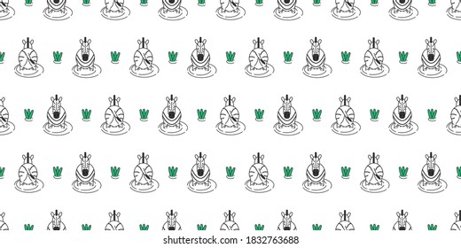Zebra seamless pattern, Cute Zebra on white background, A herd of Zebras standing in a puddle.	