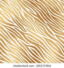 Zebra seamless pattern. Gold animal print. Fashion style patern. Texture wild skin. Abstract golden diagonal lines background. Zebra skin. Elegant sequin jungle design for prints. Vector illustration