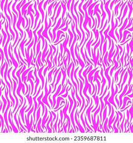 Zebra seamless pattern magenta. Pink stripes on a white background. Pink texture of striped animal skin and fur. Trendy vector background for fabric design, wrapping paper, textile, wallpaper, print