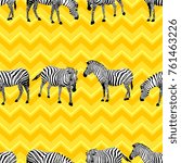 zebra seamless pattern on yellow background. Wild animal design trendy fabric texture, illustration.