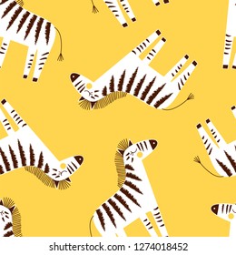 zebra seamless pattern on yellow background, summer kids and nursery fabric textile print