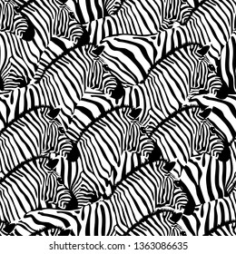 Zebra seamless pattern, reverse style. Wild animal texture. Striped black and white. design trendy fabric texture, vector illustration.