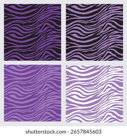 Conjunto de padrões sem emenda de zebra. Cor Purplet. Fundo Animal. Modelo Vetor Para Tecido, Têxtil, Papel De Parede, Papel De Embalagem