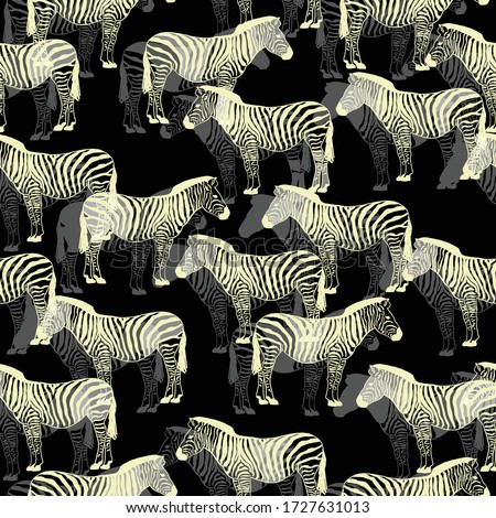 Zebra seamless pattern, shadow effect yellow color printing. Vector illustration design for fashion fabrics, 
animal textile graphics, prints, wallpapers and other uses.